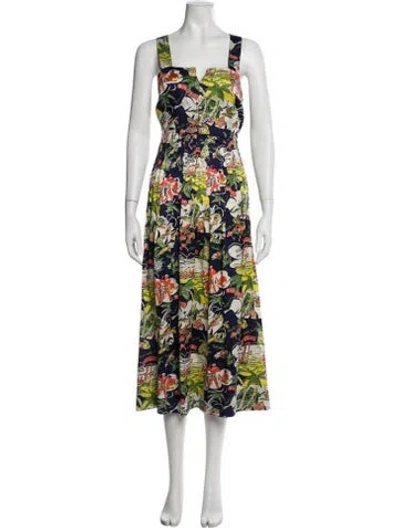 Pre-owned The Great Floral Print Long Dress In Green