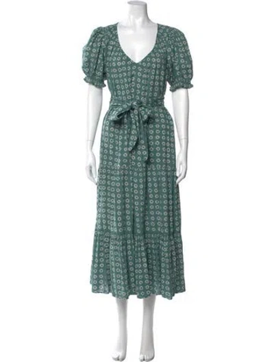 Pre-owned The Great Floral Print Long Dress In Green