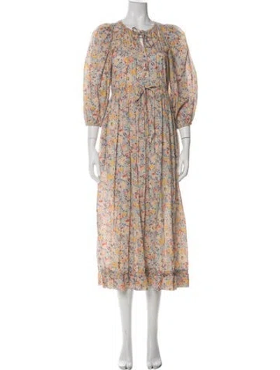 Pre-owned The Great Floral Print Long Dress In Green