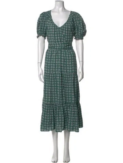Pre-owned The Great Floral Print Long Dress In Green