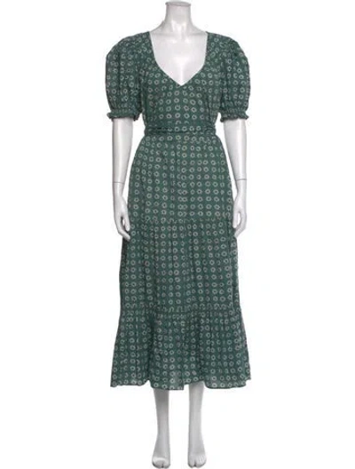 Pre-owned The Great Floral Print Long Dress In Green