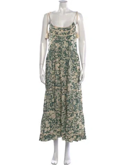 Pre-owned The Great Floral Print Long Dress In Green