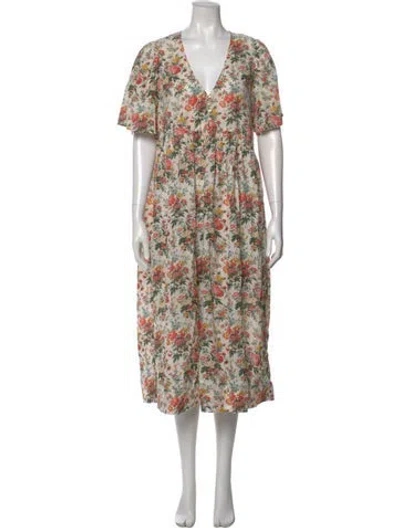 Pre-owned The Great Floral Print Long Dress In Neutral