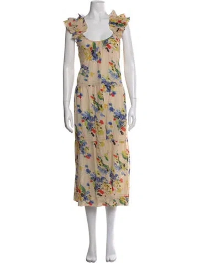 Pre-owned The Great Floral Print Long Dress In Neutral