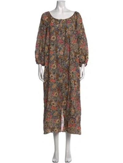Pre-owned The Great Floral Print Long Dress In Neutrals