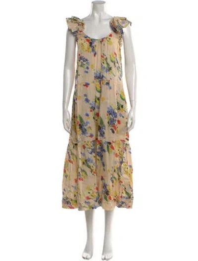 Pre-owned The Great Floral Print Long Dress In Neutrals