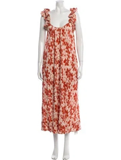 Pre-owned The Great Floral Print Long Dress In Orange