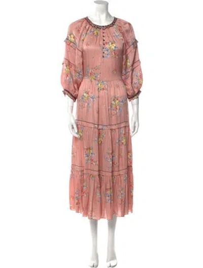 Pre-owned The Great Floral Print Long Dress In Pink