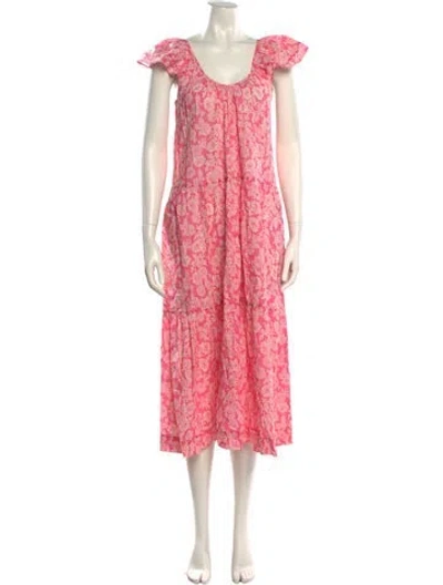 Pre-owned The Great Floral Print Long Dress In Pink
