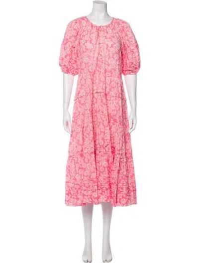 Pre-owned The Great Floral Print Long Dress In Pink