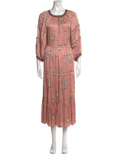 Pre-owned The Great Floral Print Long Dress In Pink