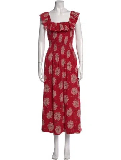 Pre-owned The Great Floral Print Long Dress In Red