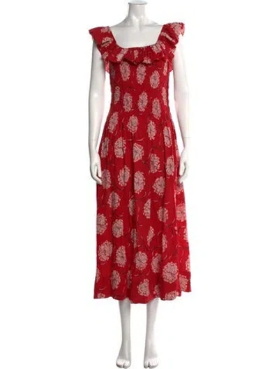 Pre-owned The Great Floral Print Long Dress In Red