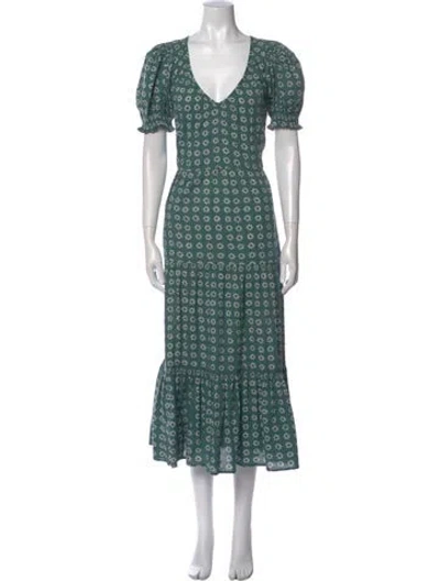 Pre-owned The Great Floral Print Long Dress W/ Tags In Green