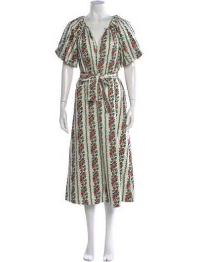 Pre-owned The Great Floral Print Long Dress W/ Tags In Green