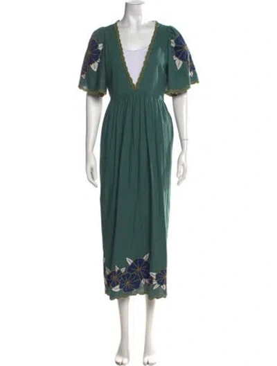 Pre-owned The Great Floral Print Long Dress W/ Tags In Green