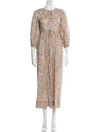 Pre-owned The Great Floral Print Long Dress W/ Tags In Neutral