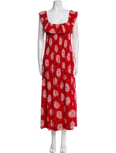 Pre-owned The Great Floral Print Long Dress W/ Tags In Red