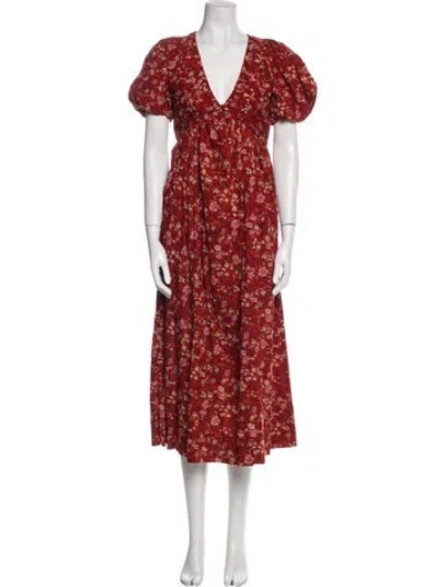 Pre-owned The Great Floral Print Long Dress W/ Tags In Red