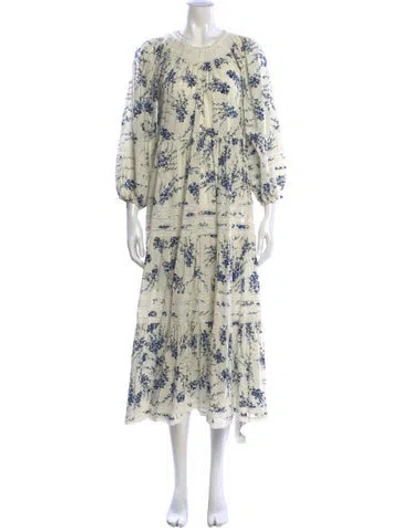 Pre-owned The Great Floral Print Long Dress In White