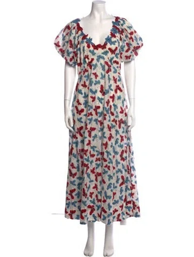 Pre-owned The Great Floral Print Long Dress In White