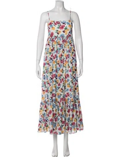 Pre-owned The Great Floral Print Long Dress In White