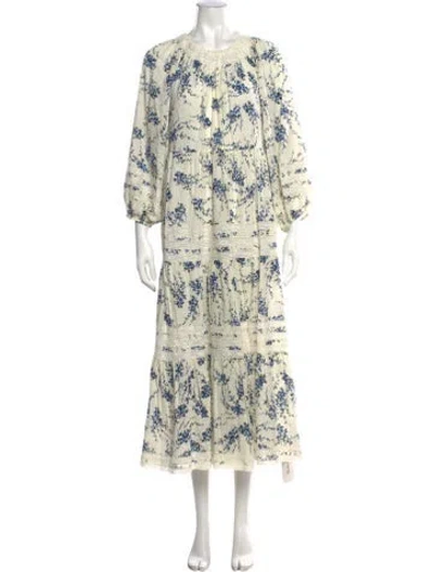 Pre-owned The Great Floral Print Long Dress In White
