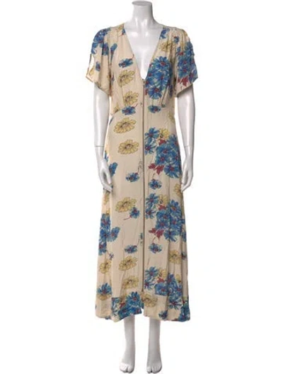 Pre-owned The Great Floral Print Long Dress In Yellow