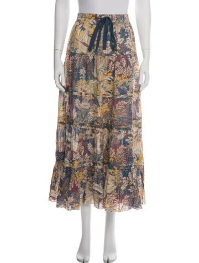 Pre-owned The Great Floral Print Long Skirt In Gray