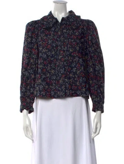 Pre-owned The Great Floral Print Long Sleeve Blouse In Black