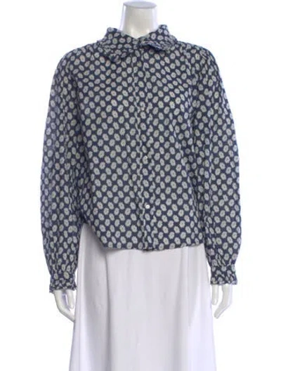 Pre-owned The Great Floral Print Long Sleeve Blouse In Blue