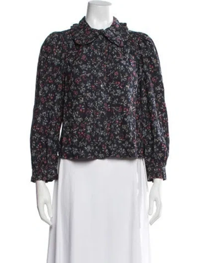 Pre-owned The Great Floral Print Long Sleeve Blouse In Blue