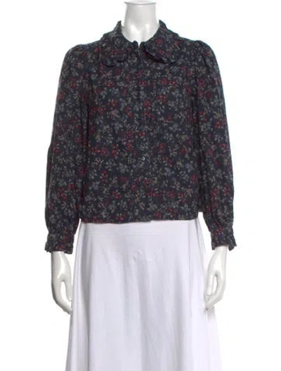 Pre-owned The Great Floral Print Long Sleeve Blouse In Blue
