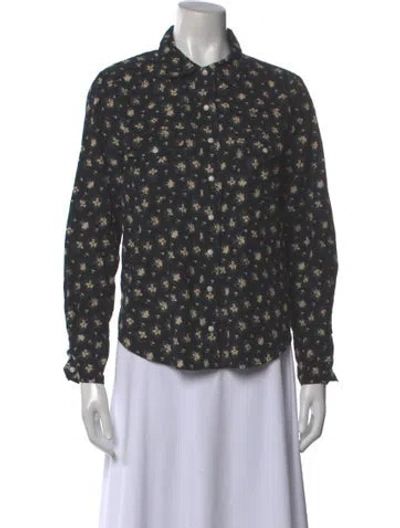 Pre-owned The Great Floral Print Long Sleeve Blouse In Gray