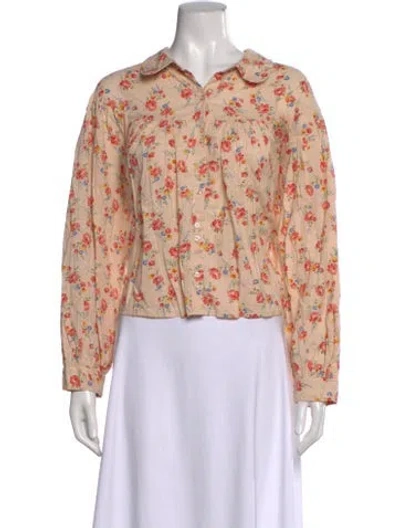Pre-owned The Great Floral Print Long Sleeve Blouse In Green