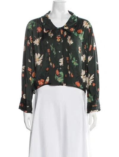 Pre-owned The Great Floral Print Long Sleeve Blouse In Green