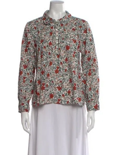 Pre-owned The Great Floral Print Long Sleeve Blouse In Neutral