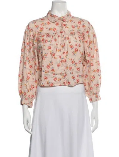 Pre-owned The Great Floral Print Long Sleeve Blouse In Pink