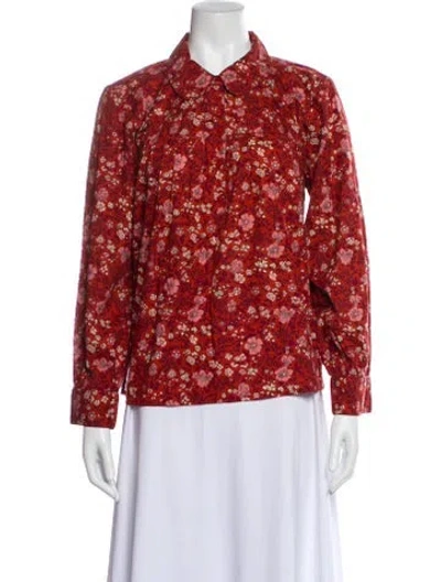 Pre-owned The Great Floral Print Long Sleeve Blouse In Red