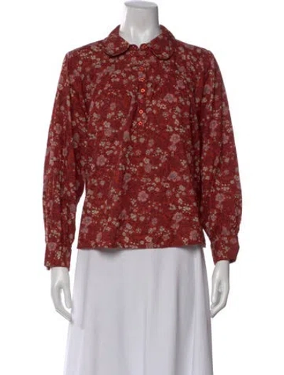 Pre-owned The Great Floral Print Long Sleeve Blouse In Red