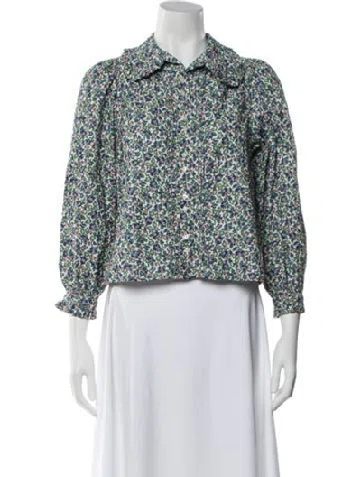Pre-owned The Great Floral Print Long Sleeve Blouse In White