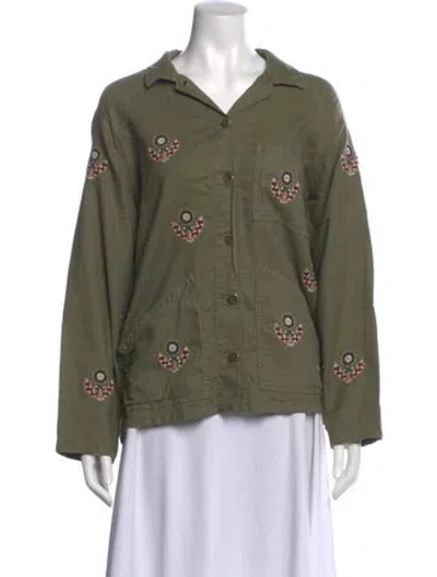 Pre-owned The Great Floral Print Long Sleeve Button-up Top In Green