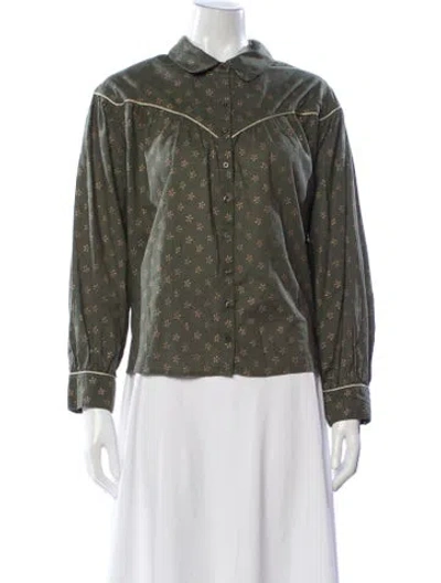 Pre-owned The Great Floral Print Long Sleeve Button-up Top In Green