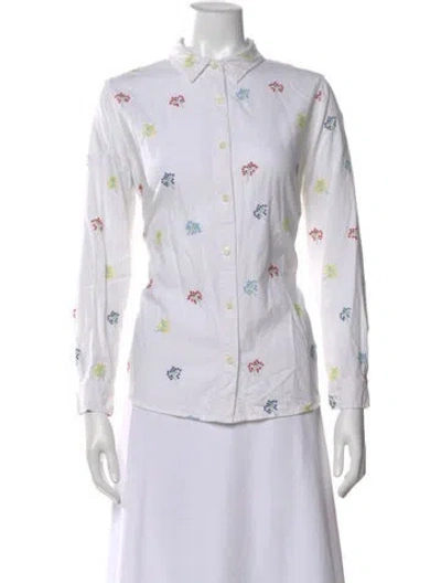 Pre-owned The Great Floral Print Long Sleeve Button-up Top In White