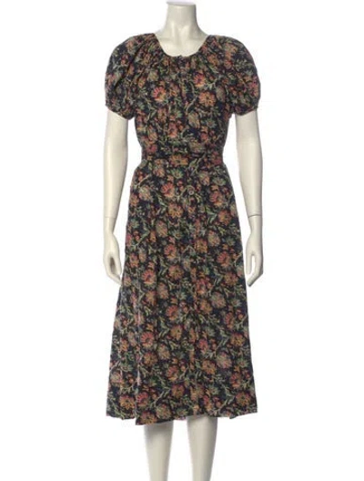 Pre-owned The Great Floral Print Midi Length Dress In Black