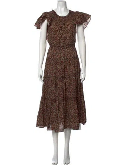 Pre-owned The Great Floral Print Midi Length Dress In Black