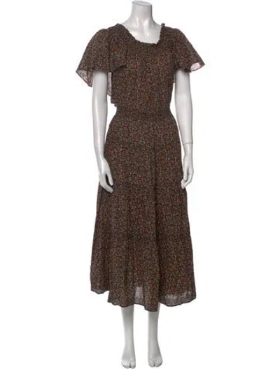 Pre-owned The Great Floral Print Midi Length Dress In Black