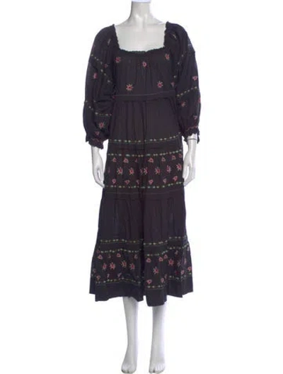 Pre-owned The Great Floral Print Midi Length Dress In Black