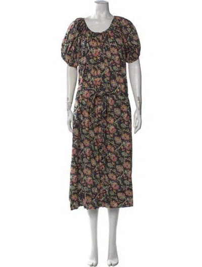 Pre-owned The Great Floral Print Midi Length Dress In Black