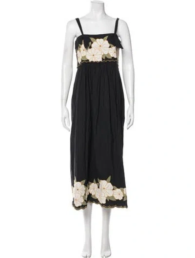 Pre-owned The Great Floral Print Midi Length Dress In Black
